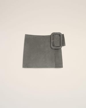 Ami Paris Goat Leather Big Buckle Belted Mini Skirt - Gray