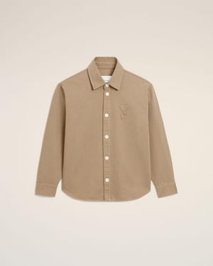 Ami Paris Cotton Knitted Ami De Coeur Overshirt - Natural