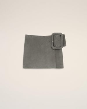 Ami Paris Goat Leather Big Buckle Belted Mini Skirt - Grey