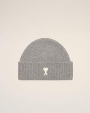 Ami Paris Alpaca Beanie With Ami De Coeur - Grey