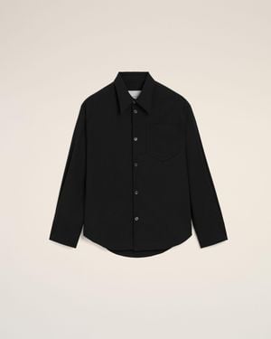 Ami Paris Blended Silk Sharp Collar Adjusted Shirt - Black