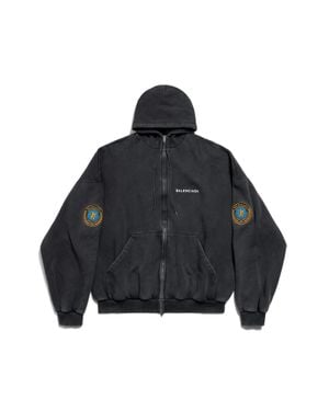 Balenciaga Human Being Appliqué Shifted Zip-Up Hoodie in