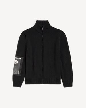 Balenciaga Knitted Zip-Up Cardigan With Patches - Black
