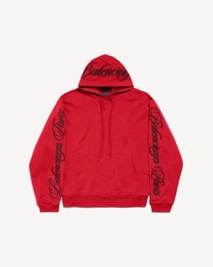 Balenciaga Cursive Oversized Hoodie - Red