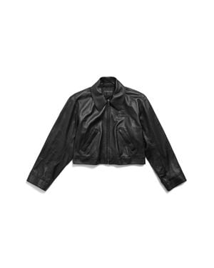 Balenciaga Cropped Leather Jacket - Black