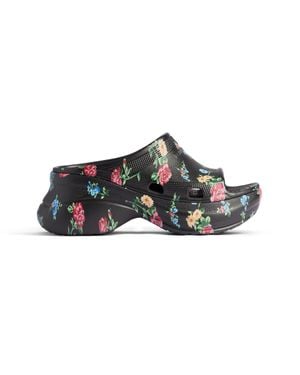 Balenciaga Floral Rubber Pool Slide Sandals-Donna - Nero