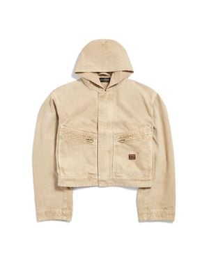 Balenciaga Cropped Hooded Workwear Jacket - Natural
