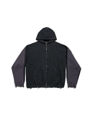 Balenciaga Hoodie Con Zip Patched - Blu