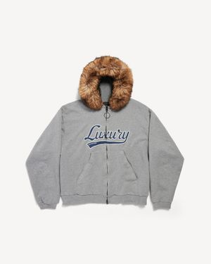 Balenciaga Luxury Script Oversized Zip-Up Hoodie - Grey