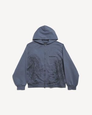 Balenciaga Back Zip-Up Hoodie Regular Fit - Blue