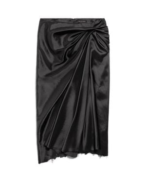 Balenciaga Satin Gathered Midi Skirt - Black