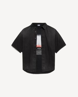 Balenciaga The Door Denim Hybrid Short Sleeve Shirt - Black