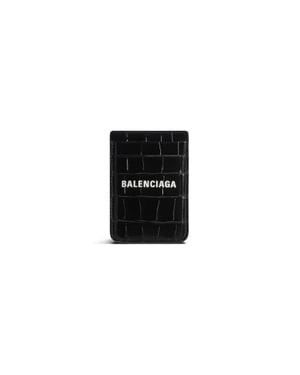 Balenciaga Portacarte Magnetico Cash Con Lavorazione Coccodrillo - Nero
