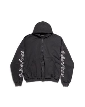 Balenciaga Blackletter Script Pulled Hoodie Mit Reißverschluss Large Fit - Schwarz