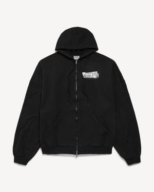Balenciaga Tape Back Large Zip-Up Hoodie - Black