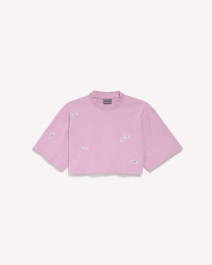 Balenciaga 520 Stickers Cropped T-Shirt - Pink