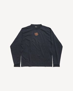 Balenciaga Taped Back Long Sleeve Medium Fit T-Shirt - Blue