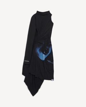 Balenciaga Lips Draped Midi Dress - Blue