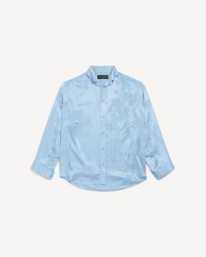 Balenciaga Washed Crayon Allover Long Sleeve Cocoon Shirt - Blue