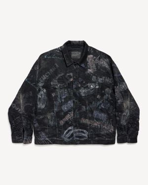 Balenciaga Printed Denim Jacket - Black