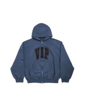 Balenciaga Vip Team Logo Shifted Zip-Up Hoodie - Blue