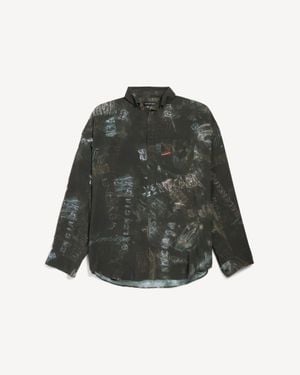 Balenciaga Washed Crayon Allover Long Sleeve Cocoon Shirt - Green