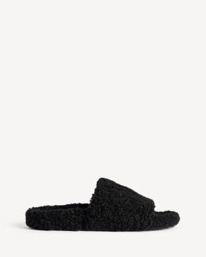 Balenciaga Furry Offene Pantolette - Schwarz