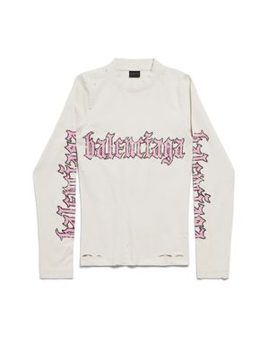 Balenciaga Blackletter Script Fitted Long Sleeve T-shirt - White