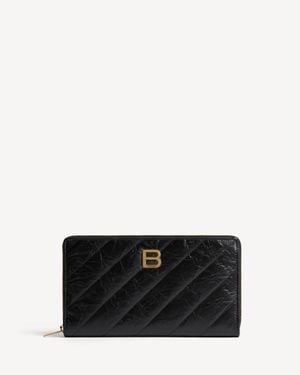 Balenciaga Leather Crush Continental Wallet - Black