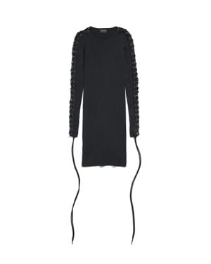 Balenciaga Lace-Up Long Sleeve Dress - Black