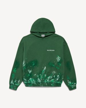 Balenciaga Paint Splatter Medium Fit Hoodie - Green