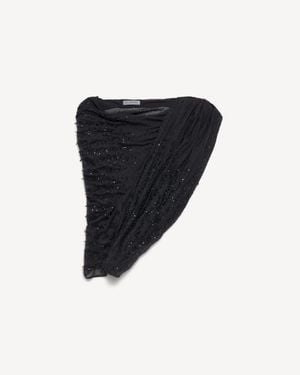 Balenciaga Top Drapeado Un Hombro Bordado - Negro