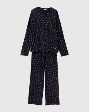 Benetton Benetton, Pijama Floral Fluido, Talla, Azul, Mujer - Negro