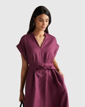 Benetton Benetton, 100% Linen Dress With Sash - Red