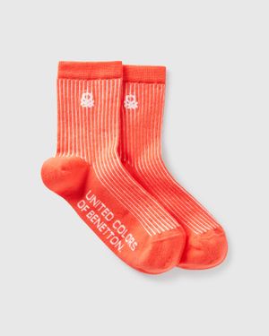 Benetton Benetton, Calzini Arancioni A Righe, Arancione, Donna - Rosso