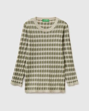 Benetton Benetton, Pull Rayé Coupe Ajustée, Taille, Vert Clair, Femme