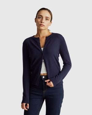 Benetton Benetton, Crew Neck Cardigan - Blue