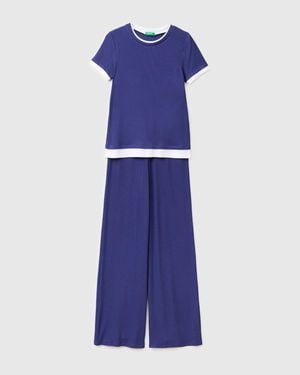 Benetton Benetton, Pyjama Aus Gerippter Viskose, Größe, Blau, Damen
