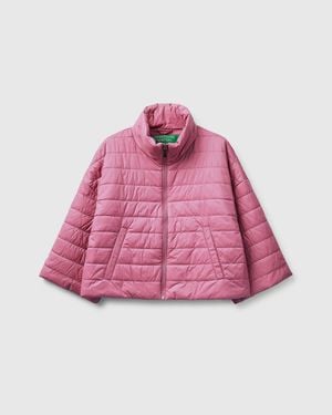 Benetton Benetton, Chaqueta Ligera De Plumas Con Mangas 3/4, Talla, Ciruela, Mujer - Negro
