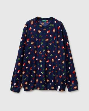 Benetton Benetton, Fleece Top With Christmas Print - Blue