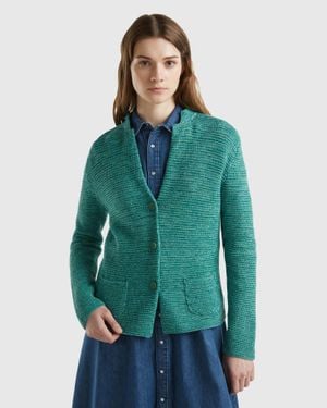 Benetton Benetton, Chaqueta De Punto De 100 % Algodón, , Verde Petróleo, Mujer