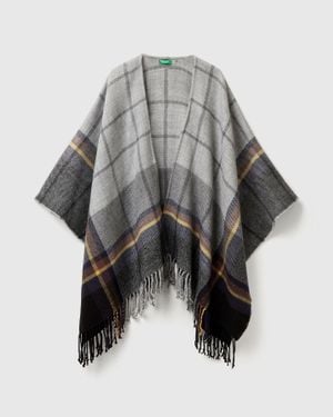 Benetton Benetton, Mantella A Quadri Jacquard, Taglia, Grigio, Donna - Nero
