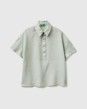 Benetton Benetton, Blusa De Manga Corta 100% Lino, Talla, Verde Claro, Mujer