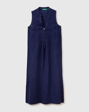 Benetton Benetton, Long Dress 100% Linen - Blue