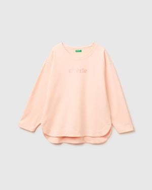 Benetton Benetton, Sudadera Cerrada Con Estampado, Talla, Rosa Palo, Mujer - Negro