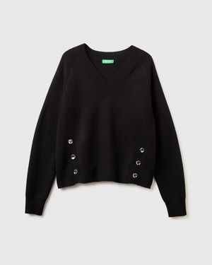 Benetton Benetton, Knit Jumper With V-Neck - Black