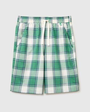 Benetton Benetton, Checked Bermuda Shorts With Drawstring - Green
