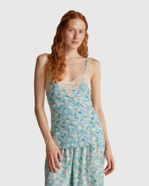 Benetton Benetton, Floral Tank Top With Lace - Black