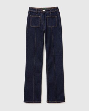 Benetton Benetton, Vaqueros Acampanados Con Canalé, Talla, Azul Oscuro, Mujer
