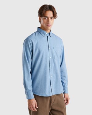 Benetton Benetton, Flannel Button Down Shirt, , Light - Blue